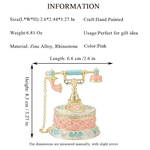 QIFU Hand Painted Pink Telephone Style Enamel Trinket Box Hinged, Unique Small Jewelry Box to Store Your Jewelry in Style - style: Telephone
