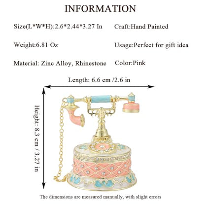 QIFU Hand Painted Pink Telephone Style Enamel Trinket Box Hinged, Unique Small Jewelry Box to Store Your Jewelry in Style - style: Telephone