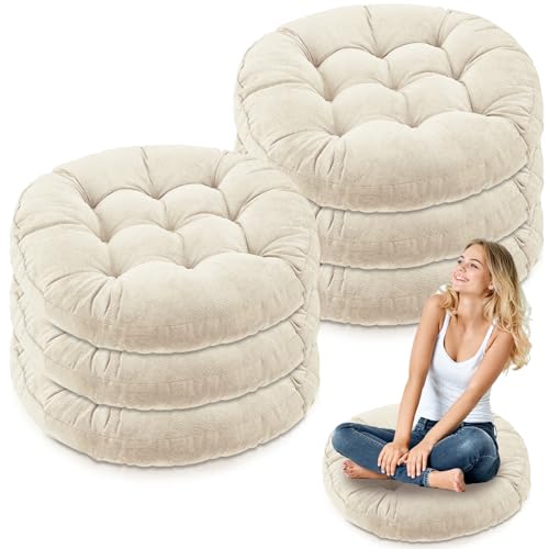 Jerify Beige 6 Pcs Large Floor Pillow Cushion,Round 22 x 22 | Round Square Flexible Seating Floor Meditation Pillow for Classroom Adult Picnic Party Learning Daycare School Reading Corner - color: Beige, size: Round 22 x 22