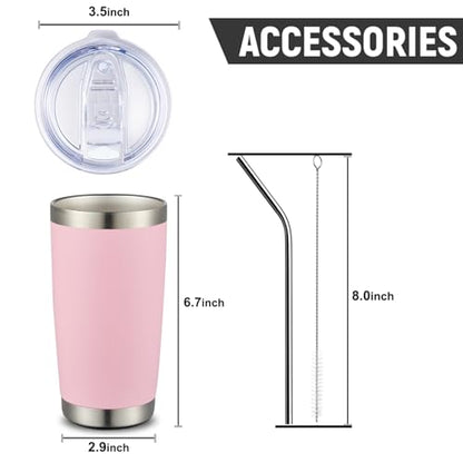 COMOOO 20oz Tumbler Bulk Double Wall Vacuum Insulated Travel Mug, Stainless Steel Tumbler with Lid and Straw Durable Powder Coated Insulated Coffee Cup for Cold & Hot Drinks (pink, 4 pack - color: Pink