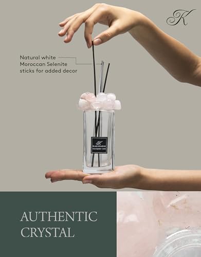 KALIFANO Luxury Glass and Rose Quartz Crystal Diffuser with Decorative Selenite Reeds - Premium Fragrance/Aroma Diffuser Bottle with Healing Effects (Essential Oils Not Included) - color: Rose Quartz