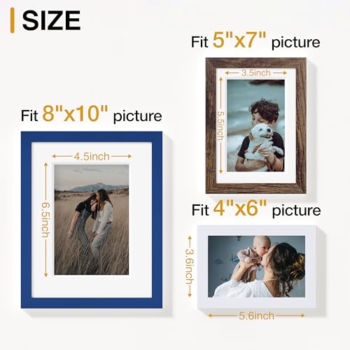 Vittanly 12 Pack Gallery Wall Frame Set, Black, Brown, White | Gallery Wall Frame Set: 4pcs 8x10, 4pcs 5x7 & 4pcs 4x6 Photos for Wall & Table, Picture Frames made of Engineered Wood - color: Blue & Brown & White