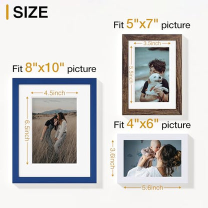 Vittanly 12 Pack Gallery Wall Frame Set, Black, Brown, White | Gallery Wall Frame Set: 4pcs 8x10, 4pcs 5x7 & 4pcs 4x6 Photos for Wall & Table, Picture Frames made of Engineered Wood - color: Blue & Brown & White