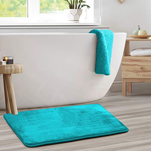 Clara Clark Bathroom Rugs, Ultra Soft Plush Bath Mat for Bathroom, Non-Slip, Velvet Memory Foam Bath Rugs, 20 x 32, Solid Teal Blue