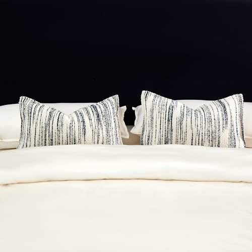 THE-TINOART White & Black Boucle Jacquard Lumbar Pillow Cover - Modern Geometric Pattern for Sofa and Bed, Luxury Woven Textured Pillow Case, 12x20 Inches - color: Black Stripe, size: 20" x 12" (Pack of 1)