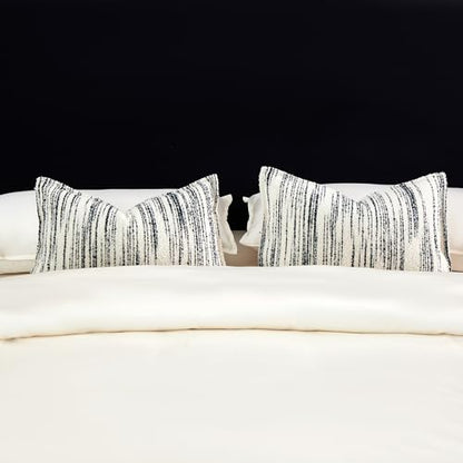 THE-TINOART White & Black Boucle Jacquard Lumbar Pillow Cover - Modern Geometric Pattern for Sofa and Bed, Luxury Woven Textured Pillow Case, 12x20 Inches - color: Black Stripe, size: 20" x 12" (Pack of 1)