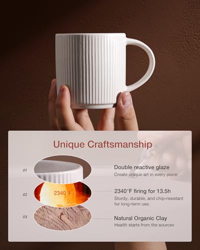 famiware Coffee Mug Set of 4, Star 12 oz Ceramic Mugs Cups Set with Handle | Stoneware Stackable Catering Cup for Coffee, Tea, Cappuccino, Latte, Microwave & Dishwasher Safe, Matte White + Matte Black - color: Star-Matte White + Matte Black, size: 4 Count