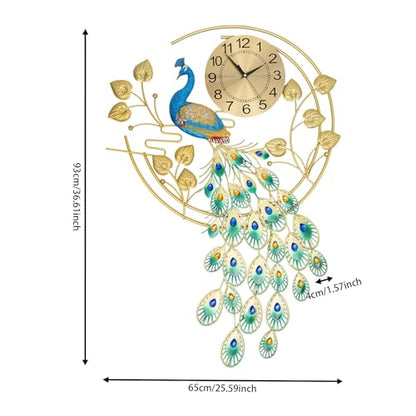 Large Peahen Wall Clock for Living Room Decor, Mid Century Decorative Big Peacock Wall Clocks Non-Ticking Silent 3D Creative Luxury Peacock Clock for Dining Room Bedroom