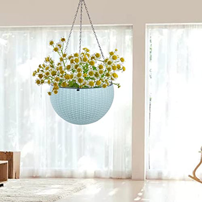 Vencer 11 Inch Round Resin Rattan Hanging Planters,Light Blue,VF-A15-B | Self Watering,Drain Hole,Metal Chain,Water Indicator,Indoor Outdoor - color: Light Blue