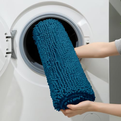 HOMEIDEAS 3 Pieces Bathroom Rugs, Extra Large Ultra Soft Non Slip Absorbent Chenille Toilet Bath Mat Set (Atlantic Blue) - color: Blue-atlantic Blue, size: 17"x24"+20"x32"+U Shape 20"x24"
