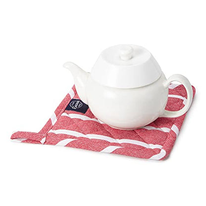 Encasa XO Pot Holders, Quilted Kitchen Hot Pads 8"x8" Roma Red Stripes | 100% Eco-Friendly Cotton | Thick Cotton Padding Insulation | Convenient Hanging Loop | Set of 2 - color: Roma Red Stripes