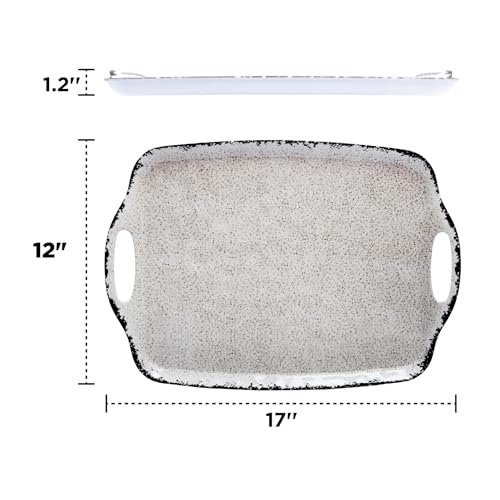 TP Melamine Serving Trays with Handles, 17” x 12”, Set of 2, Rustic White | Rectangular Trays, Serving Platters for Food and Meat, Dishwasher Safe, Lightweight, Break-resistant - color: Retro White, size: 17" x 12"