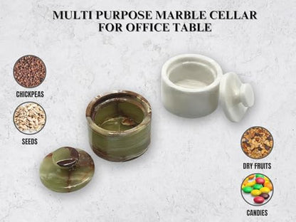 Marble Salt Cellar with Lid 2 Pack - Stone Salt Container for Countertop, Salt Box Keeper for Kitchen Counter, 3.5 oz OceanicX Marble Cellar Set (White Green) - color: White Green