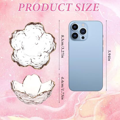 Ouligay Small Cute Jewelry Dish Tray Flower Jewelry Ring Dish Trinket Tray Ring Holder for Women Glass Jewelry Plate Dish with Gilt-Edged Blossom Design Gift for Wife Mom Daughter(Pink) - color: Pink