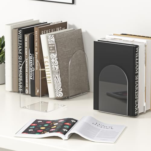 Acrylic Bookends 4 Pieces, Clear Bookends for Shelves, Book Ends for Shelves and Desktop Organizer, Transparent Shelf Book Stopper to Hold Books for Home Office Supplies - style: 4 Pieces Acrylic Bookends