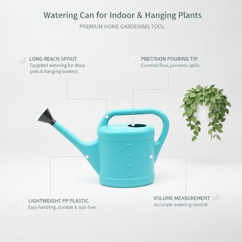 Long Spout Watering Can for Indoor Plants, Lightweight Blue PP Plastic with Narrow Tip for Precise Pouring - size: 15.35 x 3.74 x 12.2 in