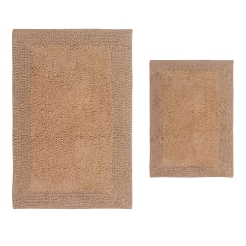 Home Weavers Luxury Collection 100% Cotton Reversible Bathroom Rugs Set, Washable Rug, Soft Cotton Extra Soft and Absorbent Bath Rug, Kitchen Mat, 2 Piece Set(S+L), Linen - color: Linen, size: 2 Piece Set(S+L)
