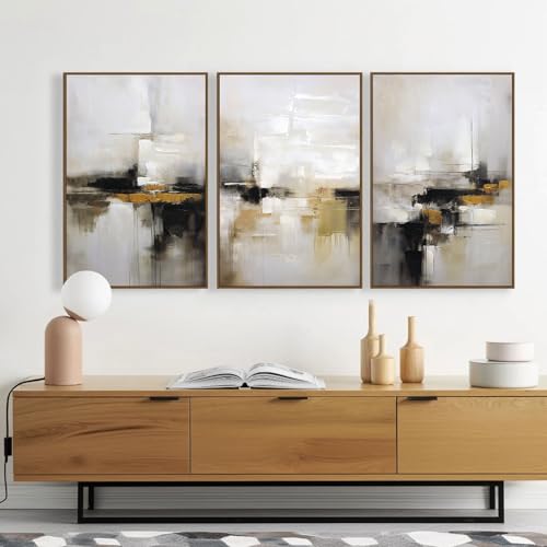 Zessonic Neutral Abstract Landscape 3D Textured Modern Wall Art,24"x36"x3 | Black and Brown Grunge Mid Century Wabi Sabi Art Print Canvas Set for Home Office Living Room Bedroom Hallway, Ready to Hang - color: Neutral Abstract, size: 24" x 36"x3 Panels