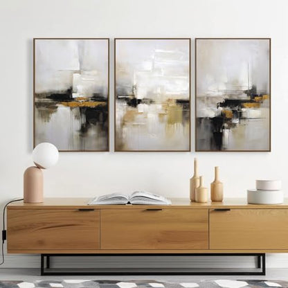 Zessonic Neutral Abstract Landscape 3D Textured Modern Wall Art,24"x36"x3 | Black and Brown Grunge Mid Century Wabi Sabi Art Print Canvas Set for Home Office Living Room Bedroom Hallway, Ready to Hang - color: Neutral Abstract, size: 24" x 36"x3 Panels