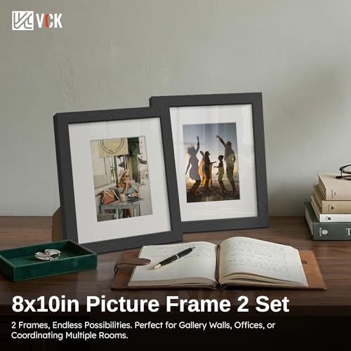 VCK Picture Frame 8x10 Inch Display Picture 5x7 with Mat or 8x10 without Mat Set of 2 Photo Frame with High Definition Real Glass Front Display Tabletop and Wall Mounting Black - color: Black, size: 8x10, style: 2 Pack