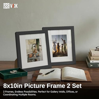 VCK Picture Frame 8x10 Inch Display Picture 5x7 with Mat or 8x10 without Mat Set of 2 Photo Frame with High Definition Real Glass Front Display Tabletop and Wall Mounting Black - color: Black, size: 8x10, style: 2 Pack