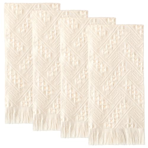 HunnmingRe 4 Pack Boho Hand Towel for Kitchen,Cream White | 14x30 Inch, 100% Turkish Cotton, Summer Boho Decorative ,Towel Waffle ,Farmhouse Decor ,Absorbent Soft ,Guest Gift - color: Cream White