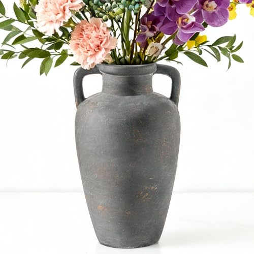 Ceramic Flower Vase with Handles, 11 Inch Tall Farmhouse Vase | Terracotta Rustic Vase Adds Farmhouse Charm to Centerpieces, Living Room, Table, Home Decor, Perfect for Neutral Style Spaces - color: 103-4-11.4in