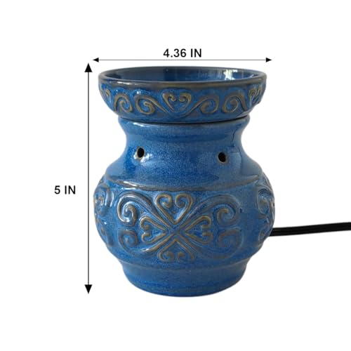 Hosley 5 High Blue Ceramic Electric Warmer. Ideal Gift for Wedding Spa Aromatherapy. Use with Wax Melts Cubes and Fragrance Oils. - color: Blue