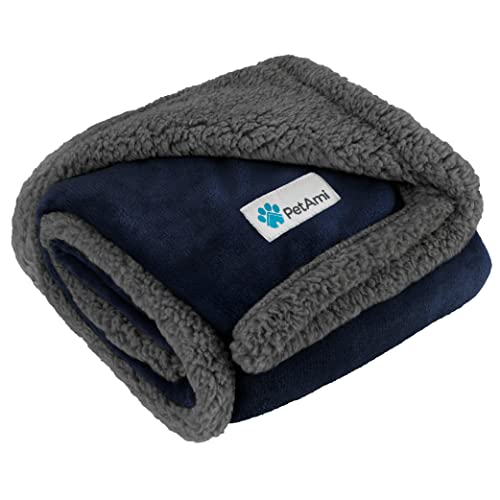 PetAmi Dog Blanket Small Medium Pet Cat Puppy Kitten, 40x29 Mini, Blue Gray | 460 GSM, Soft Sherpa Fleece Throw, Reversible Plush Couch Cover Protector Crate Carrier Sofa Bed Car Seat, Machine Washable - color: Navy/Gray Sherpa, size: Medium - 29 X 40 Inc