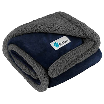 PetAmi Dog Blanket Small Medium Pet Cat Puppy Kitten, 40x29 Mini, Blue Gray | 460 GSM, Soft Sherpa Fleece Throw, Reversible Plush Couch Cover Protector Crate Carrier Sofa Bed Car Seat, Machine Washable - color: Navy/Gray Sherpa, size: Medium - 29 X 40 Inc