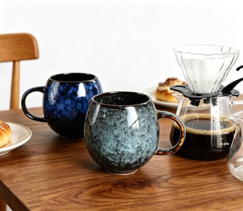 15 oz Ceramic Coffee Mugs Set 4, Tea Cups with Handle, 4 Colors | Colorful reactive glaze drinkware for tea, latte, cappuccino, espresso and matcha, microwave safe for kitchen and gifting.