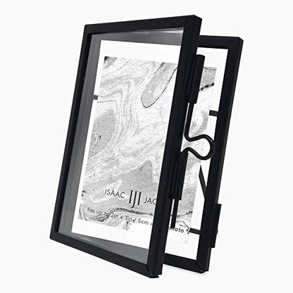 Isaac Jacobs 2x3 Black Vertical Metal Floating Photo Frame, Locket Closure | Modern Style Brass and Glass, Metal Floating Desk Photo Frame (Vertical), with Locket Closure, Art, Mementos & Keepsakes - size: 2x3