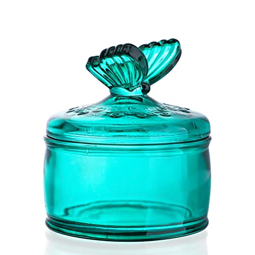 KANPURA 3.5 oz Green Embossed Glass Jar with Lid, Crystal Glass Candy Dish | Small Cookie Jar, Jewelry Box, Decorative Candy Bowl for Christmas Party Buffet - color: Green,3.5oz