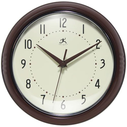 Infinity Instruments Retro Round Metal Wall Clock, Mahogany, 9.5" - color: Mahogany, size: 9.5 Inch