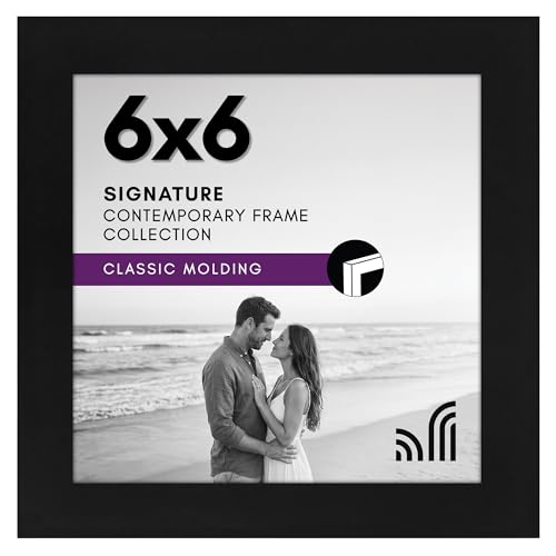 Americanflat 6x6 Picture Frame - Engineered Wood - Black | Shatter-resistant glass, wall or tabletop display with included easel, sawtooth hangers included - color: Black, size: 6x6