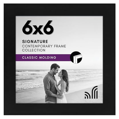 Americanflat 6x6 Picture Frame - Engineered Wood - Black | Shatter-resistant glass, wall or tabletop display with included easel, sawtooth hangers included - color: Black, size: 6x6