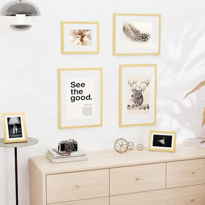 11x17 inch Picture Frame, 11x17 Photo Frames with 8x12 Removable Mat - High Definition Plexiglass - Vertical and Horizontal Display - Wall Hanging Frame - Gold, 3 Pack - color: Gold, size: 11x17, 3P