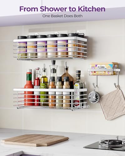 Shower Caddy Adhesive 3 Pack Stainless Steel Storage Organizers-Silver | No drilling wall mounted,rust-resistant,large capacity,quick drainage,easy to clean,suitable for bathrooms and kitchens - color: Silver