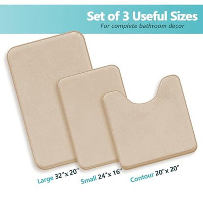 Beige Bath Mat Sets Extra Soft Memory Foam Bathroom Rugs 3 Piece Non Slip Absorbent & Dry Living Mat Sets Washable Bath Carpets with Toilet Rug,Bath Rugs for Bathroom,Tub,Shower,Kitchen,Bedroom - color: Beige