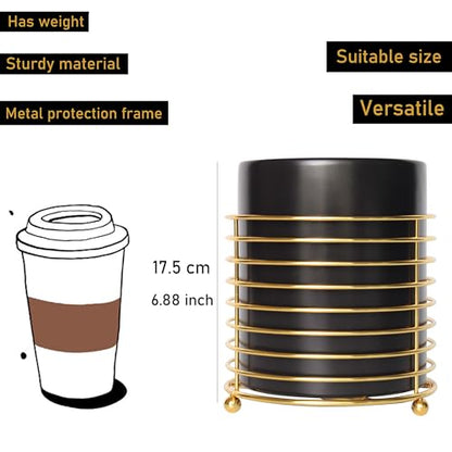 Dining Utensil Holder Cooking Utensil Holder,Gold Ring Metal Frame and Black Ceramics - color: Black Gold, size: XL