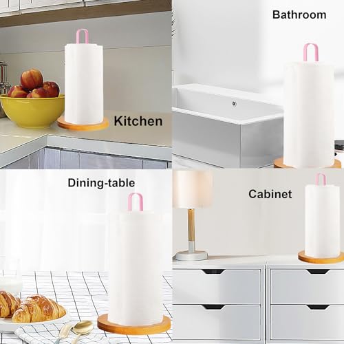 TONLEA Wooden Paper Towel Holder Countertop, Kitchen-Towel-Holder FreeStanding with Non-Slip Base for Bathroom (Light Pink) - color: Light Pink