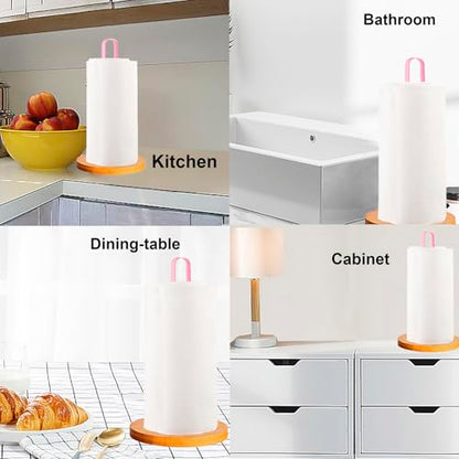 TONLEA Wooden Paper Towel Holder Countertop, Kitchen-Towel-Holder FreeStanding with Non-Slip Base for Bathroom (Light Pink) - color: Light Pink