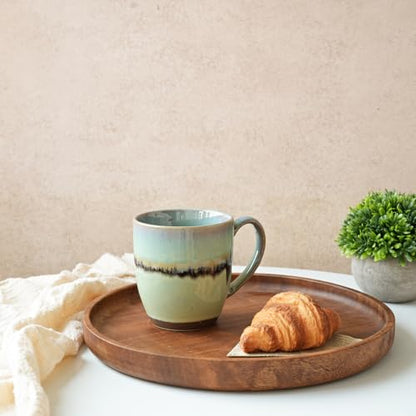Bosmarlin Ceramic Coffee Mug Set of 4, 17 Oz, Coffee Cups with Big Handle, Microwave Safe, Unique Reactive Glaze (17 Oz, Turquoise Green Light) - color: Turquoise Green Light