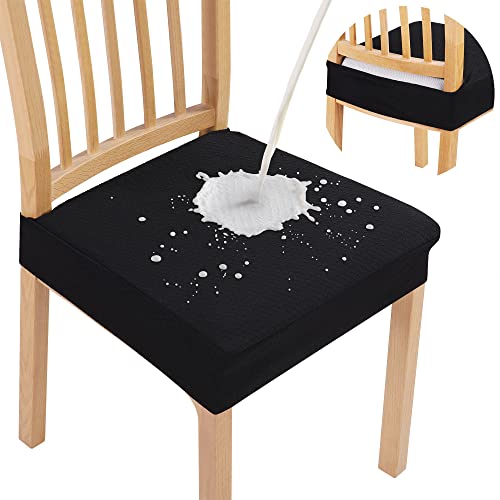 Smiry Waterproof Seat Covers for Dining Room Chairs, No Rear Covers | Stretch Jacquard Removable Washable Chair Seat Slipcovers Protector, Set of 2, Black - color: Black, size: Set of 2