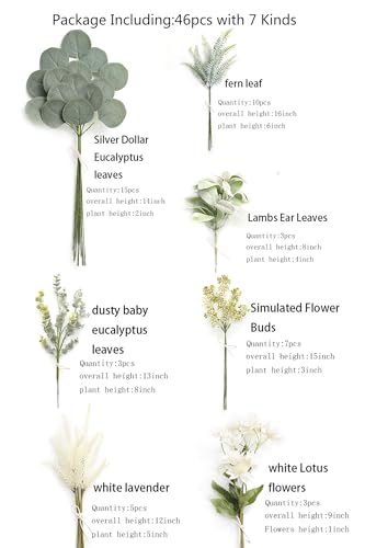 Serra Flora Artificial Greenery Spray Box Set(Pack of 46pcs) with 7 Kinds of DIY Wedding Bouquet Filler Table Centerpieces and Floral Arrangement (Dusty Green) - color: Dusty Green