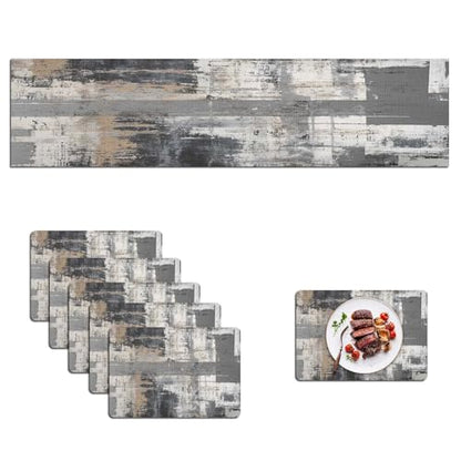 Mcalk Grey Table Runner and Placemats Set of 6, Abstract Black Placemats, Modern Cloth Place Mats Indoor for Kitchen,Washable Linen Material for Dining Table - color: 01grey1
