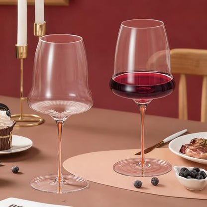 KAMMAK Crystal Red Wine Glasses Set of 2, 24.69 oz Stemmed Glasses, XY011 | Hand Blown, Bordeaux Wine Glasses, Thin Rim & Long Stem, Red & White, Daily Use, Wedding or Birthday Gift for Women - size: 8KPDSXY011