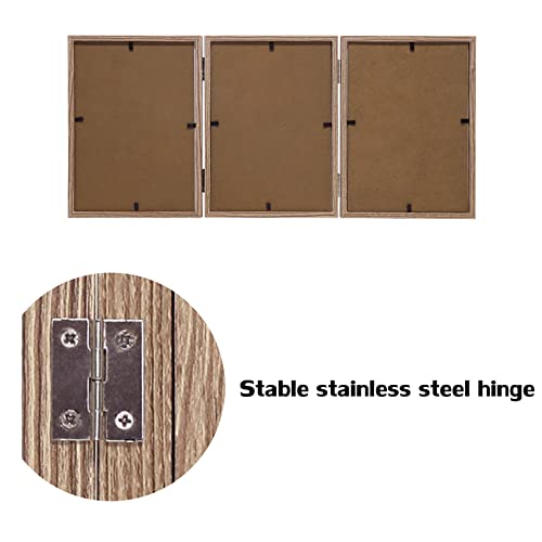 3 Picture Frame 4x6 Triple Hinged MDF Wood Grain with Glass Front Three Opening Photo Frame Stand Vertical on Tabletop | Trifold Photo Frame, Hinged Foldable, Crystal Clear Real Glass - color: Wood Grain, size: 4x6