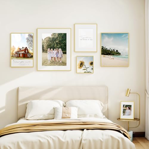 RICHFOCUS 24x30 Poster Frame Gold|24 x 30 Large Picture Frame Matted to 18x24 Photo|Metal Aluminum 30x24 Art Frame for Wall with Tempered Glass Wall Hooks Included, Set of 1 - color: Gold, size: 24x30-1P-Tempered Glass
