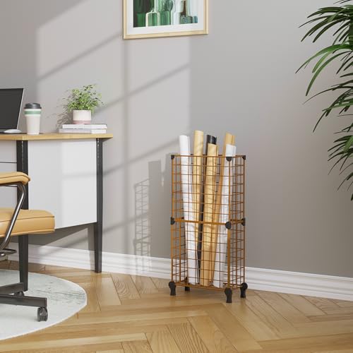 AWTATOS Umbrella Holder Entryway, Umbrella Stand Freestanding, Brown | Metal Square Umbrella Rack Organizer with a Removable Drip Tray, Hooks - color: Brown